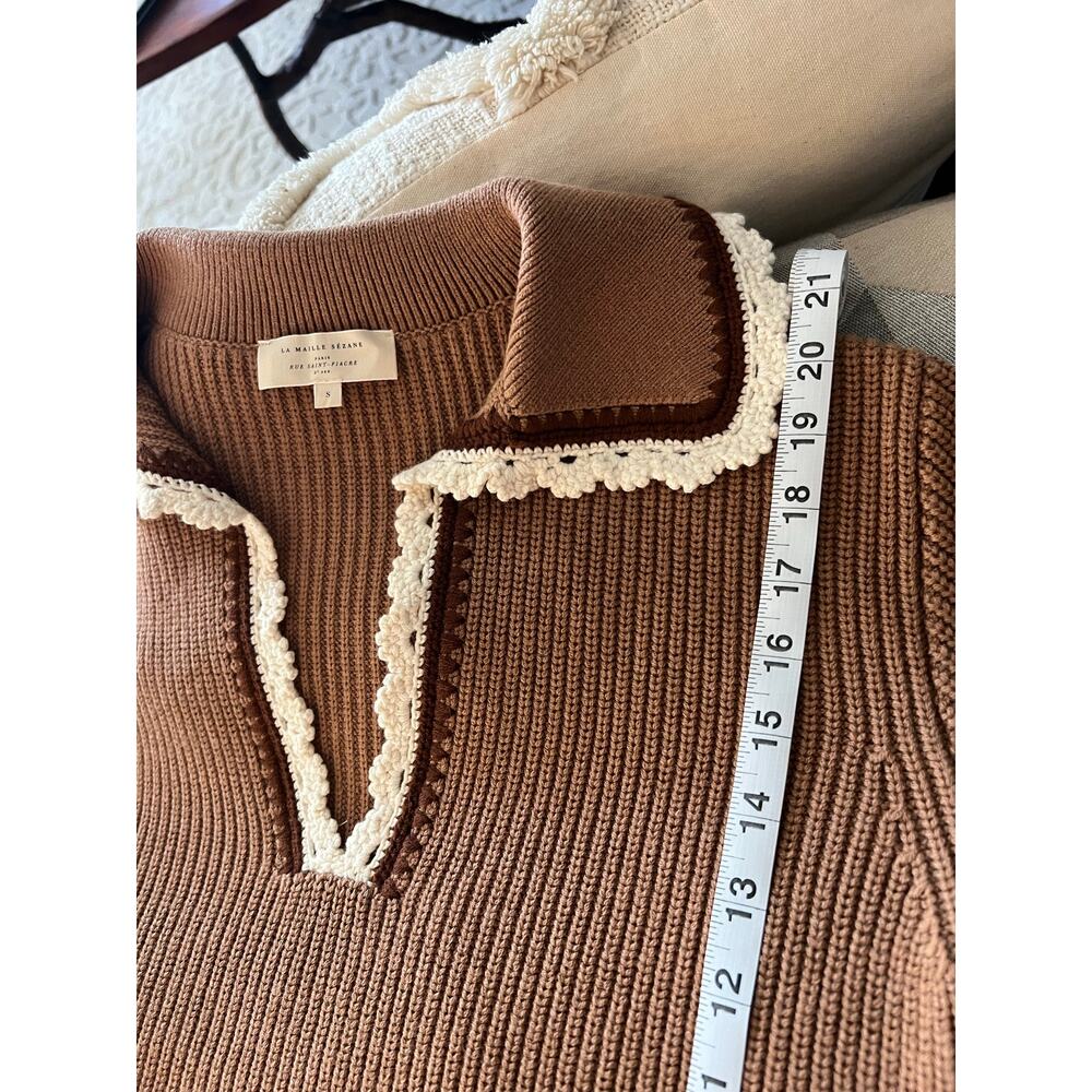 La Maille Sezane Ivane Sweater in Camel with Ecru Details Size S✨ - Picture 9 of 10